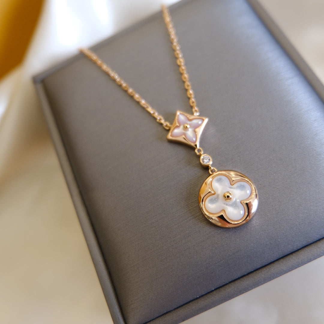 [Novalux]STAR AND SUN WHITE MOP 2 MOTIF ROSE GOLD NECKLACE