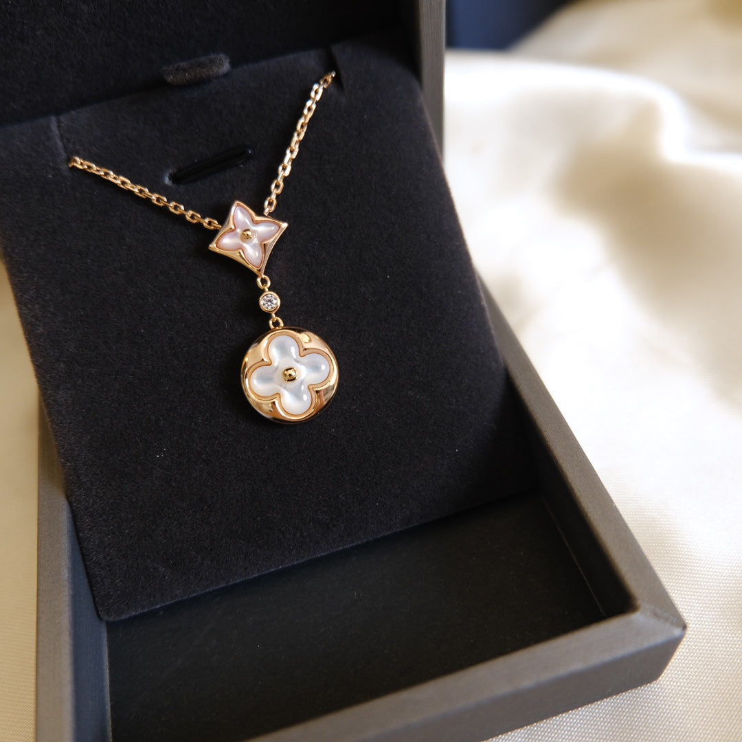 [Novalux]STAR AND SUN WHITE MOP 2 MOTIF ROSE GOLD NECKLACE