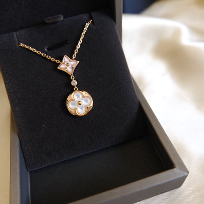 [Novalux]STAR AND SUN WHITE MOP 2 MOTIF ROSE GOLD NECKLACE