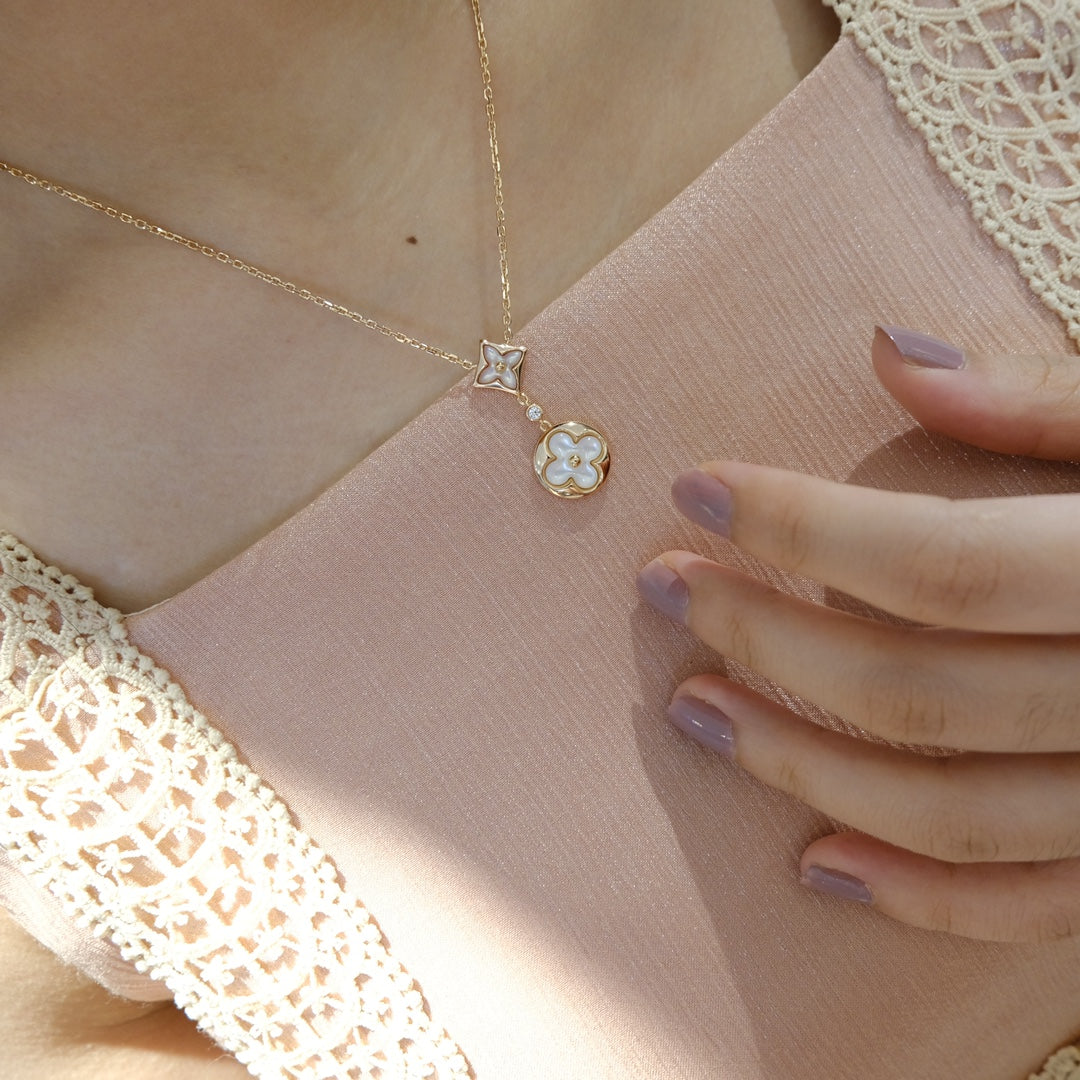 [Novalux]STAR AND SUN WHITE MOP 2 MOTIF ROSE GOLD NECKLACE