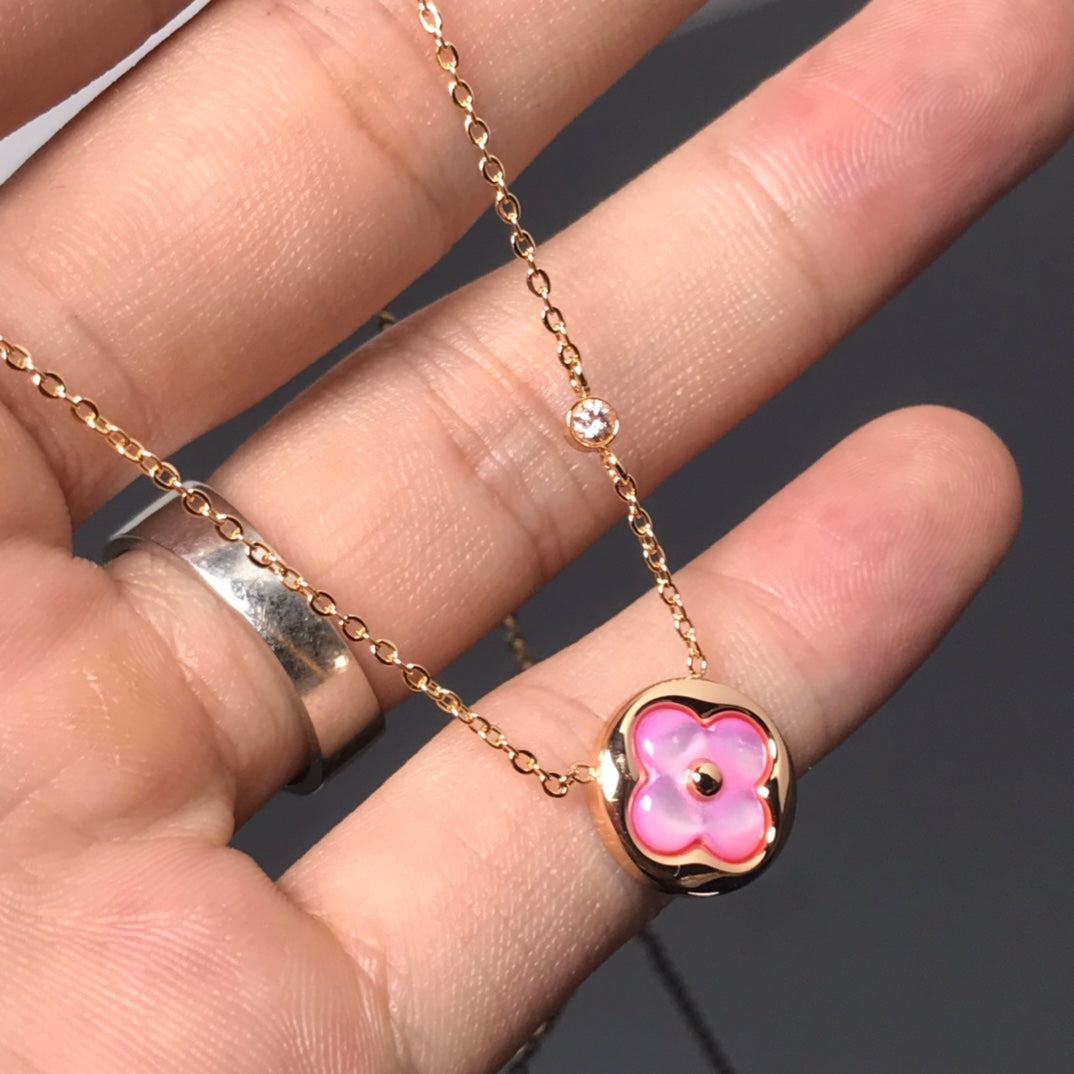 [Novalux]COLOR BLOSSOM PINK MOP SUN GOLD NECKLACE