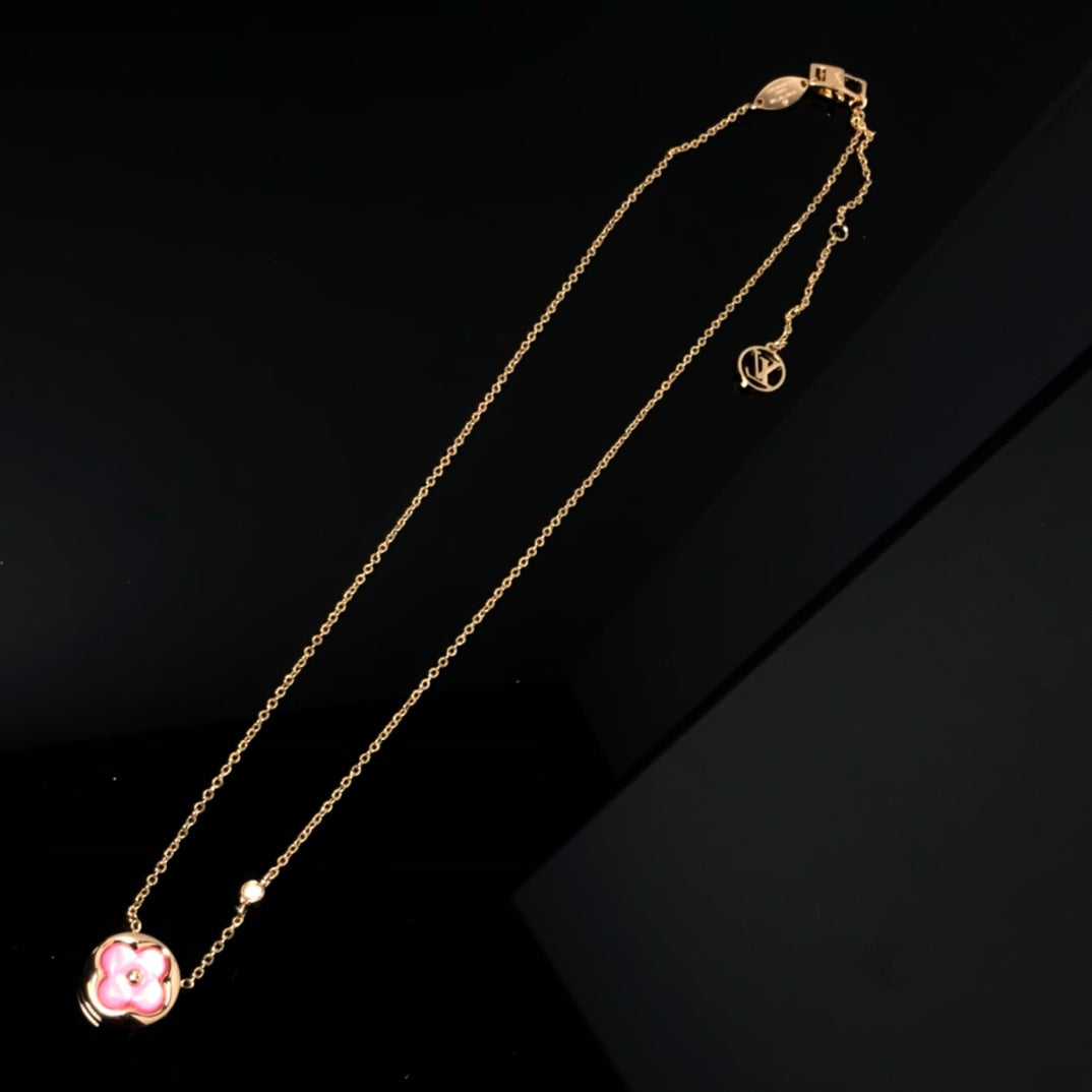 [Novalux]COLOR BLOSSOM PINK MOP SUN GOLD NECKLACE