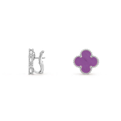 [Novalux]15MM CLOVER FLOWER STUD EARRINGS WHITE GOLD COLLECTION