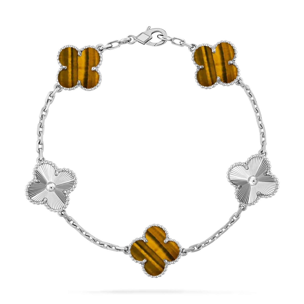[Novalux]LUCKY CLOVER 5-MOTIF BRACELET -  TIGER’S EYE COLLECTION