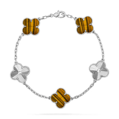 [Novalux]LUCKY CLOVER 5-MOTIF BRACELET -  TIGER’S EYE COLLECTION