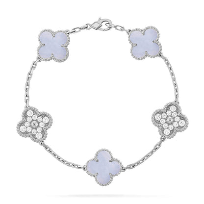 [Novalux]LUCKY CLOVER 5-MOTIF BRACELET - PURPLE CHALCEDONY COLLECTION