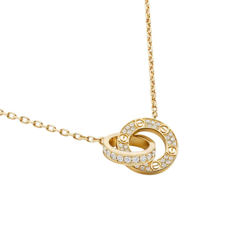 [Novalux]LOVE DOUBLE-RING PENDANT FULL-PAVÉ NECKLACE