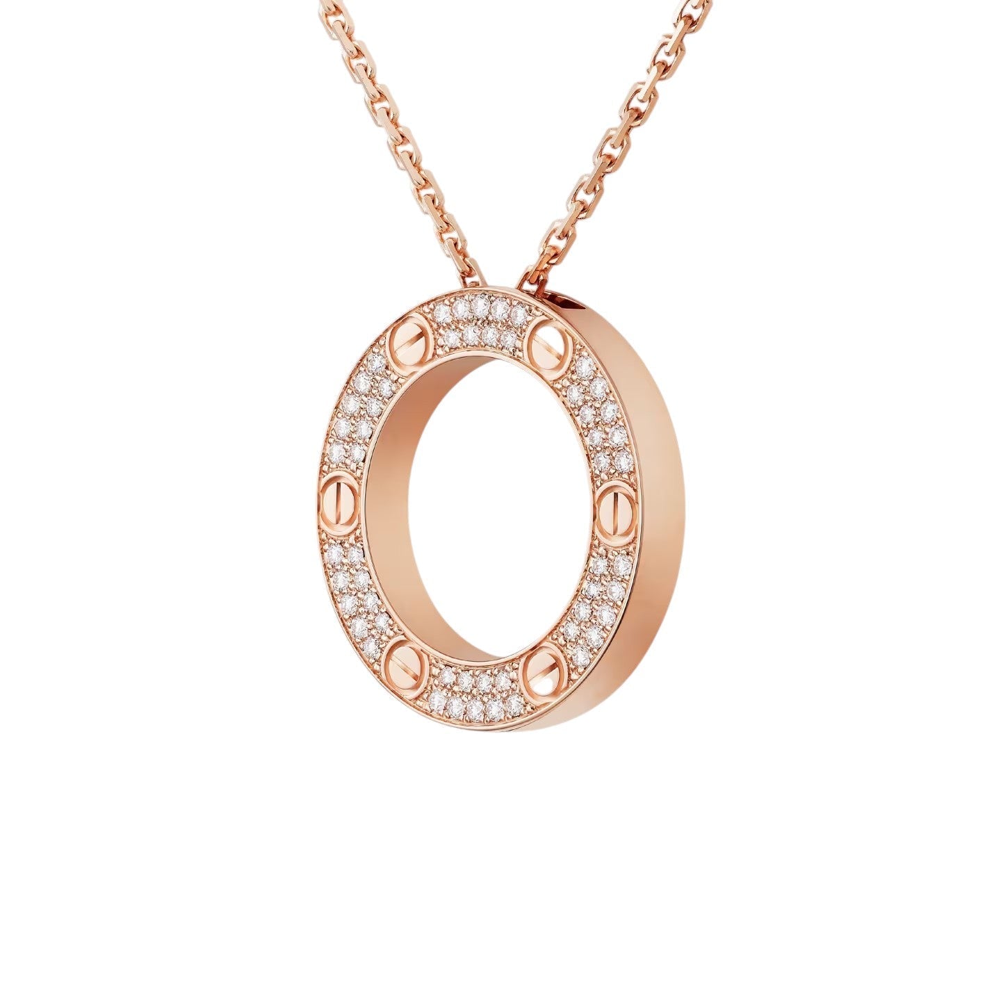 [Novalux]LOVE LARGE CIRCULAR PENDANT FULL-PAVÉ DIAMOND NECKLACE