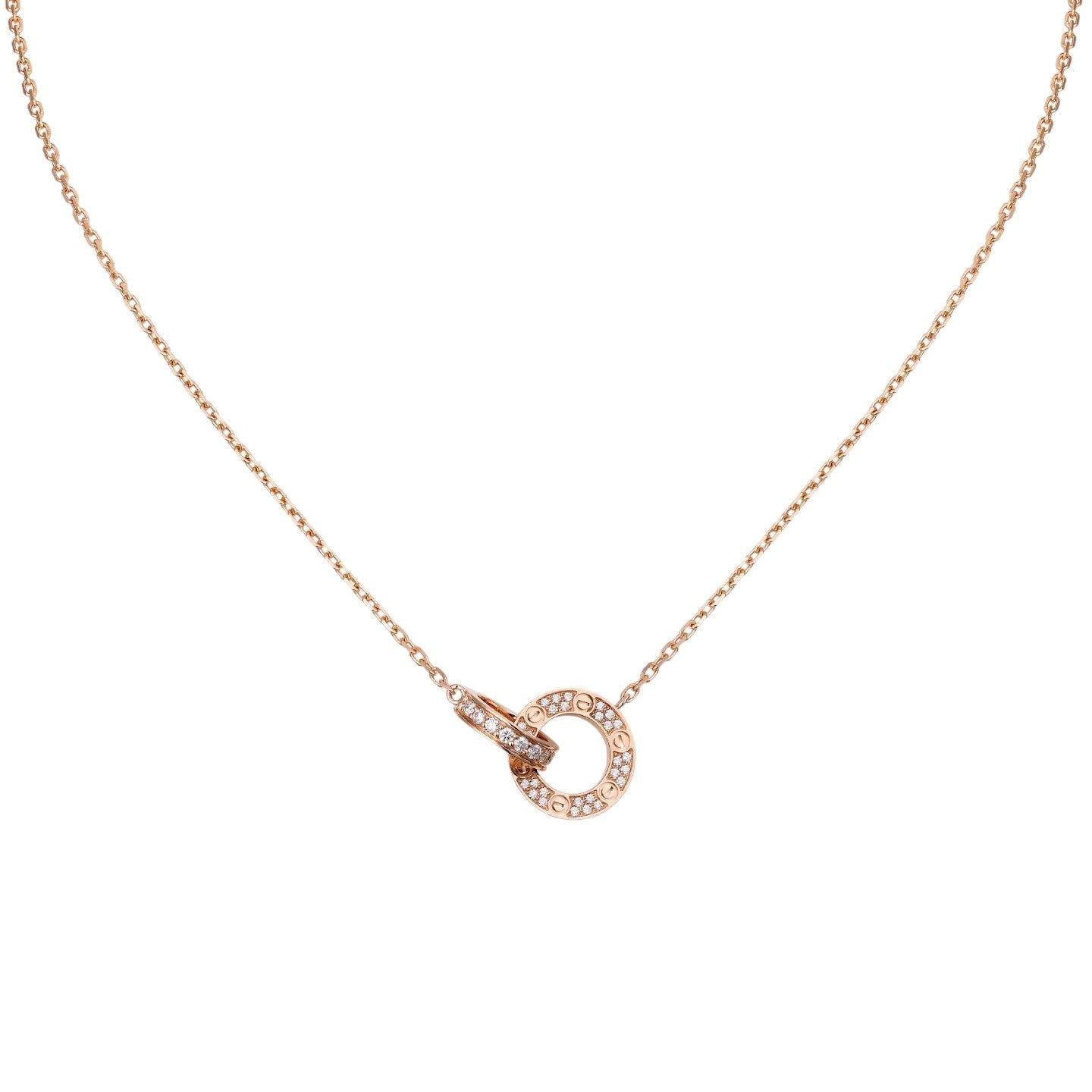 [Novalux]LOVE DOUBLE-RING PENDANT FULL-PAVÉ NECKLACE