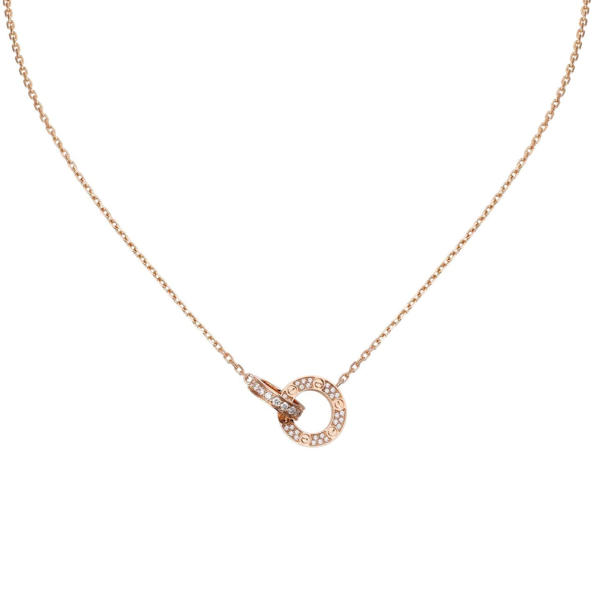 [Novalux]LOVE DOUBLE-RING PENDANT FULL-PAVÉ NECKLACE