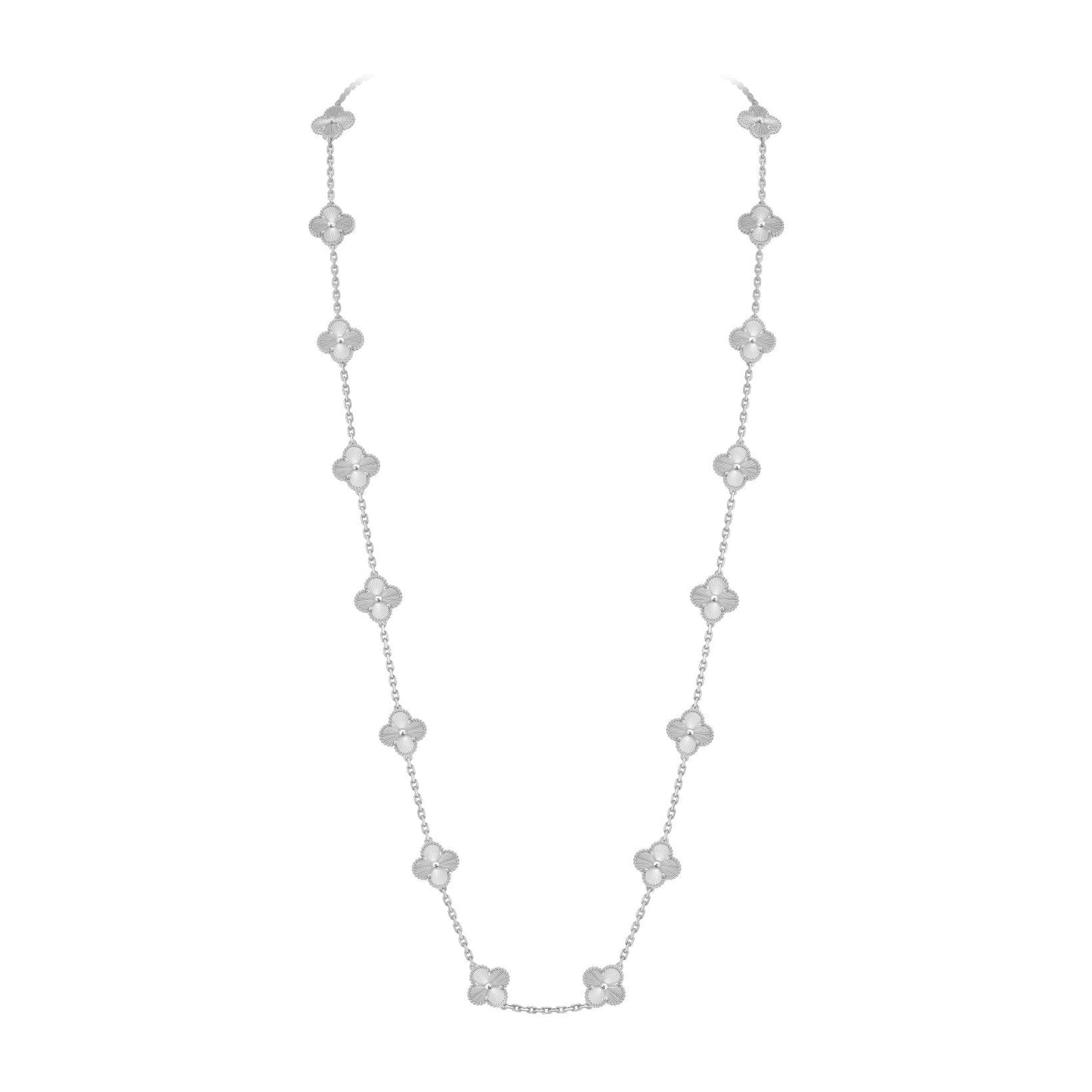 [Novalux]CLASSIC 20-MOTIF LUCKY CLOVER LONG NECKLACE WHITE GOLD COLLECTION
