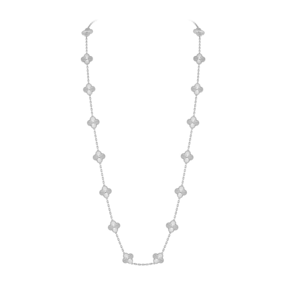 [Novalux]CLASSIC 20-MOTIF LUCKY CLOVER LONG NECKLACE WHITE GOLD COLLECTION