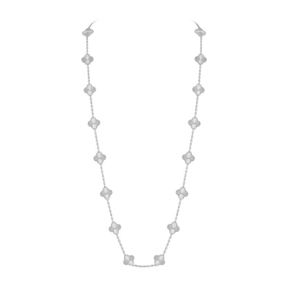 [Novalux]CLASSIC 20-MOTIF LUCKY CLOVER LONG NECKLACE WHITE GOLD COLLECTION