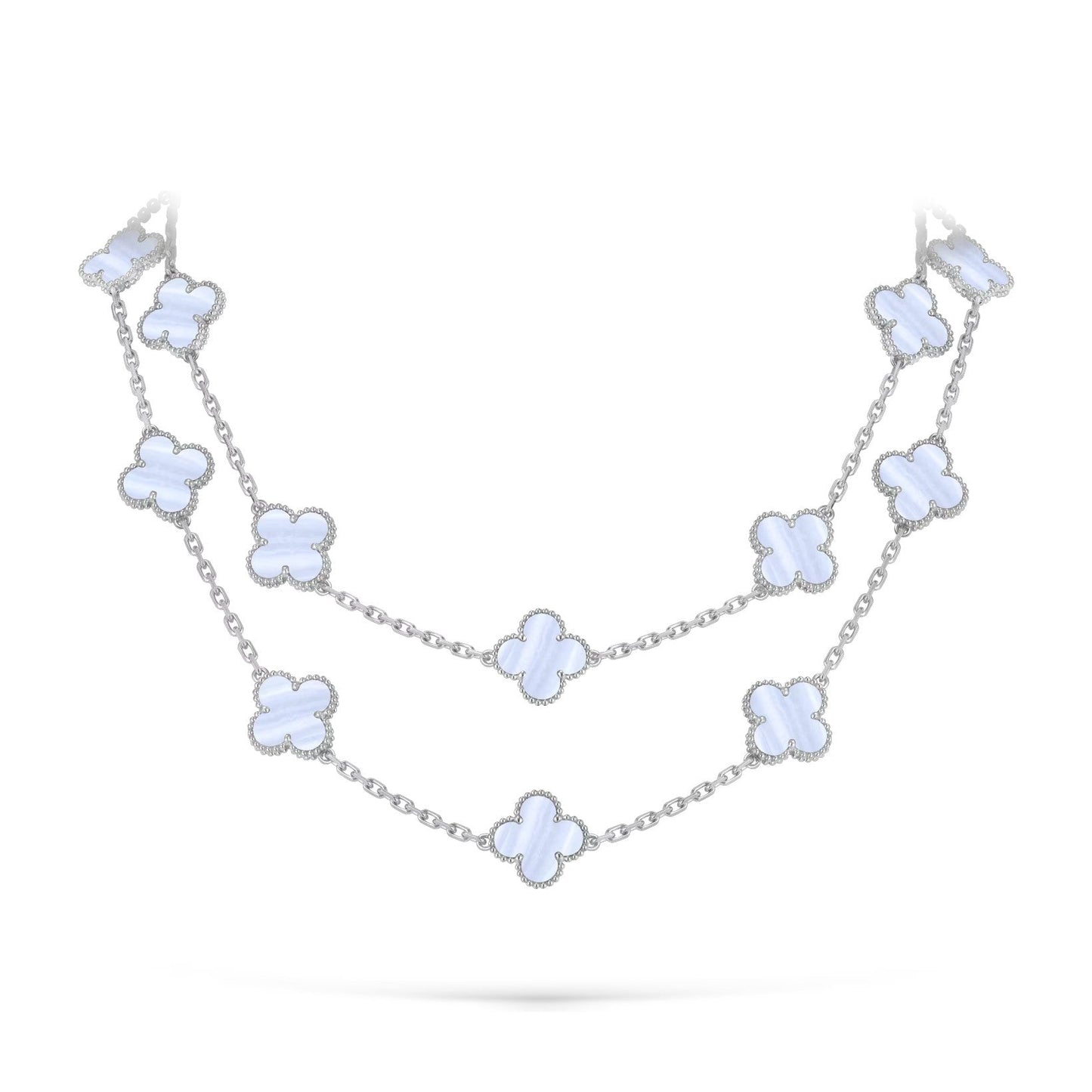 [Novalux]CLASSIC 20-MOTIF LUCKY CLOVER LONG NECKLACE WHITE GOLD COLLECTION