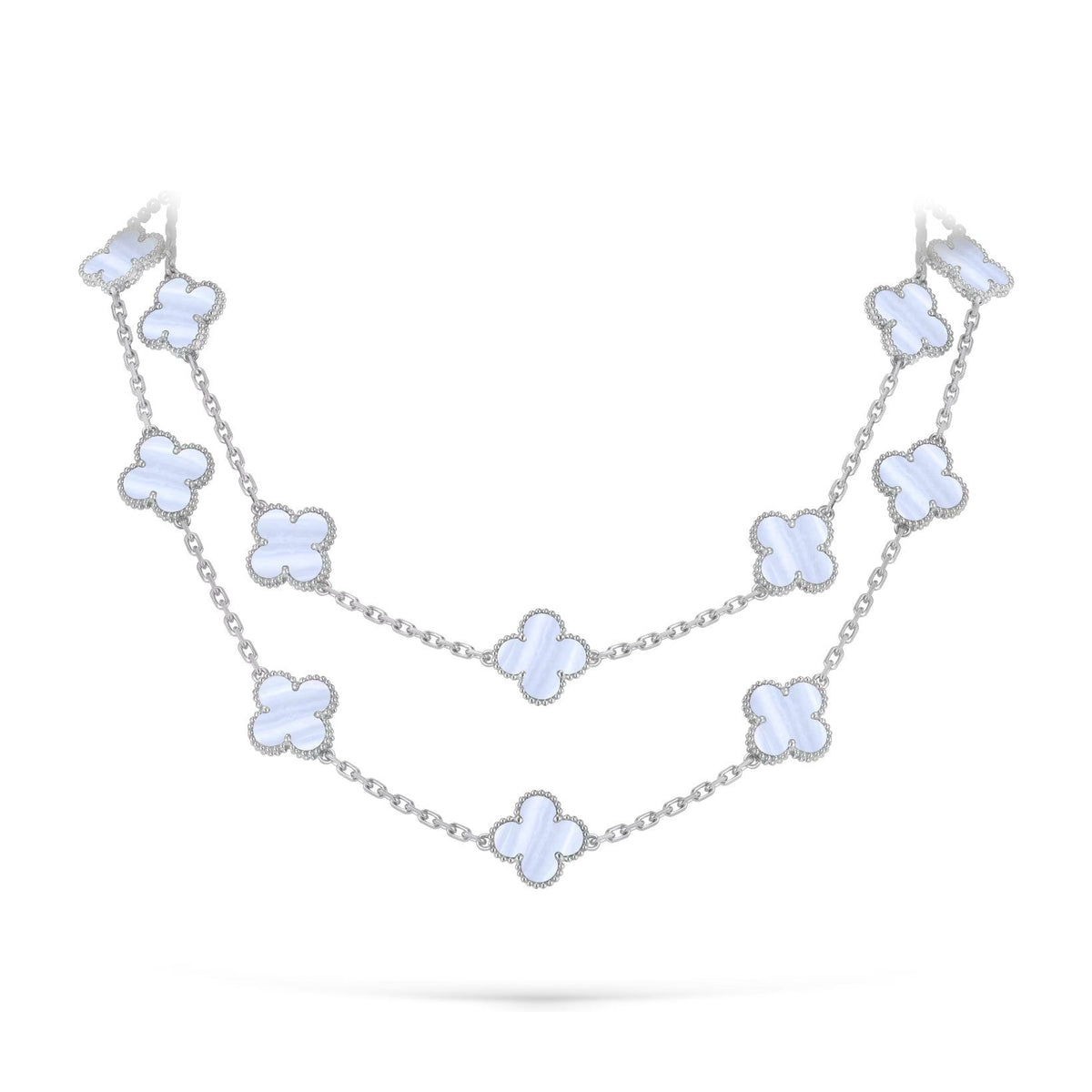 [Novalux]CLASSIC 20-MOTIF LUCKY CLOVER LONG NECKLACE WHITE GOLD COLLECTION