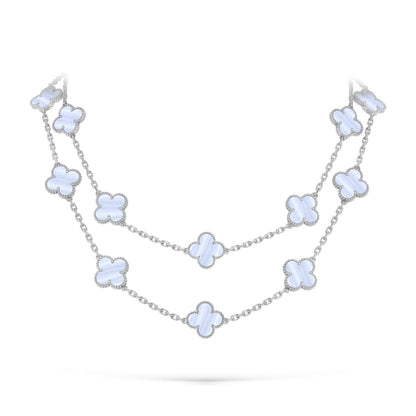 [Novalux]CLASSIC 20-MOTIF LUCKY CLOVER LONG NECKLACE WHITE GOLD COLLECTION