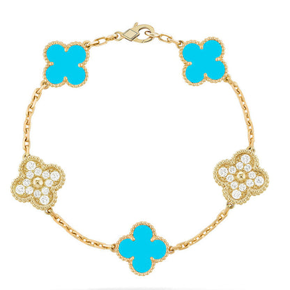 [Novalux]LUCKY CLOVER 5-MOTIF BRACELET - TURQUOISE COLLECTION