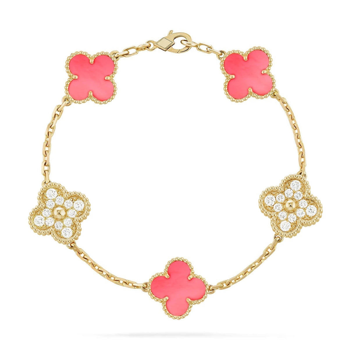 [Novalux]LUCKY CLOVER 5-MOTIF BRACELET - PINK MOTHER-OF-PEARL COLLECTION