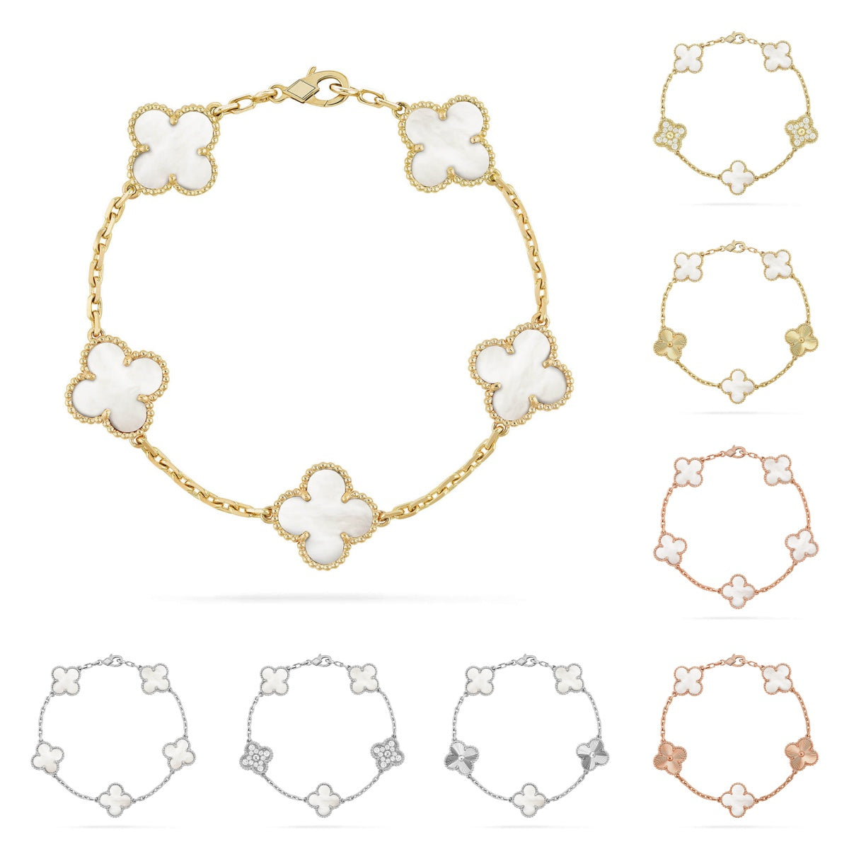 [Novalux]LUCKY CLOVER 5-MOTIF BRACELET - WHITE MOTHER-OF-PEARL COLLECTION