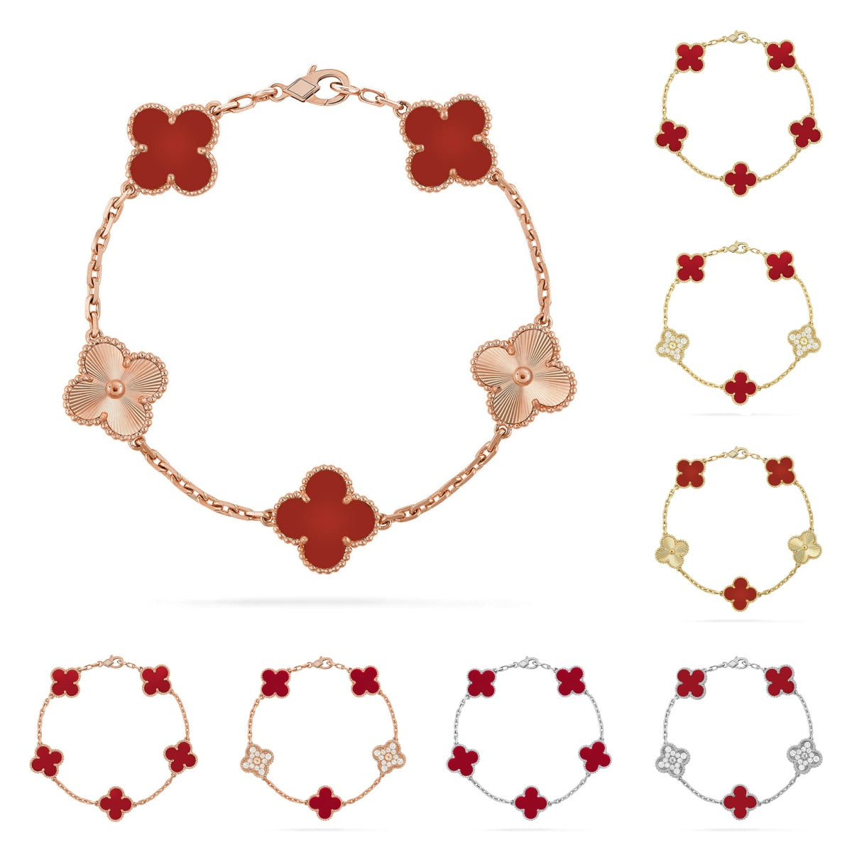 [Novalux]LUCKY CLOVER 5-MOTIF BRACELET - RED CARNELIAN COLLECTION