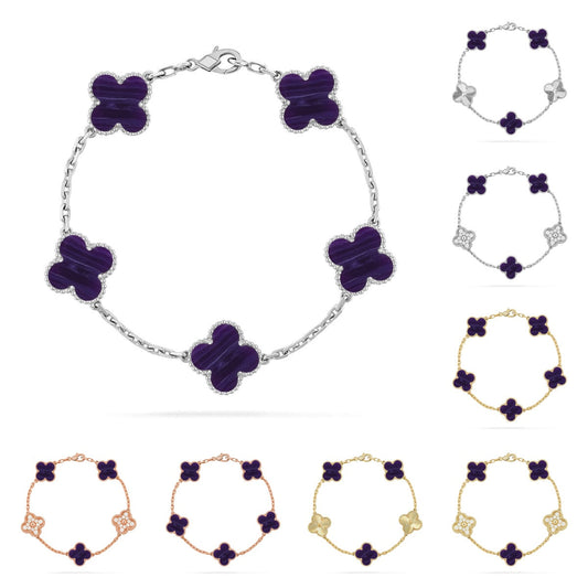 [Novalux]LUCKY CLOVER 5-MOTIF BRACELET - CHAROITE COLLECTION