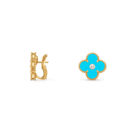 [Novalux]15MM CLOVER FLOWER STUD EARRINGS DIAMOND-GOLD COLLECTION