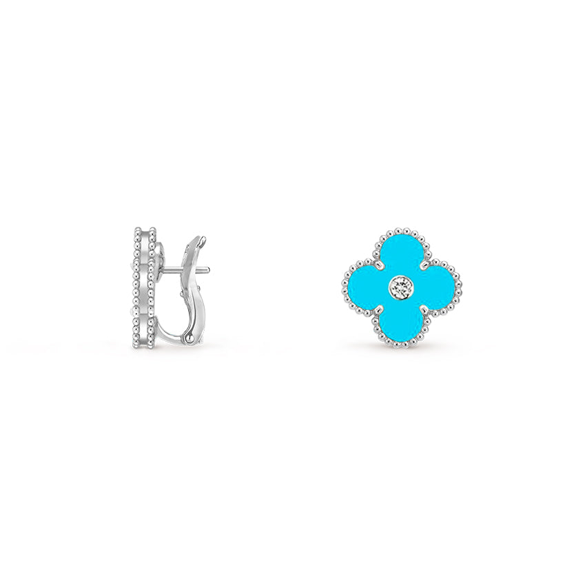 [Novalux]15MM CLOVER FLOWER STUD EARRINGS DIAMOND-WHITE GOLD COLLECTION