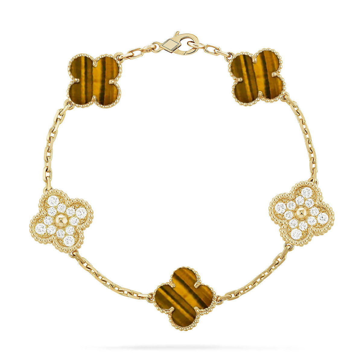 [Novalux]LUCKY CLOVER 5-MOTIF BRACELET -  TIGER’S EYE COLLECTION