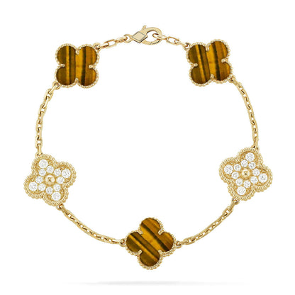[Novalux]LUCKY CLOVER 5-MOTIF BRACELET -  TIGER’S EYE COLLECTION