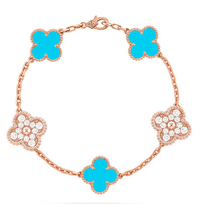 [Novalux]LUCKY CLOVER 5-MOTIF BRACELET - TURQUOISE COLLECTION
