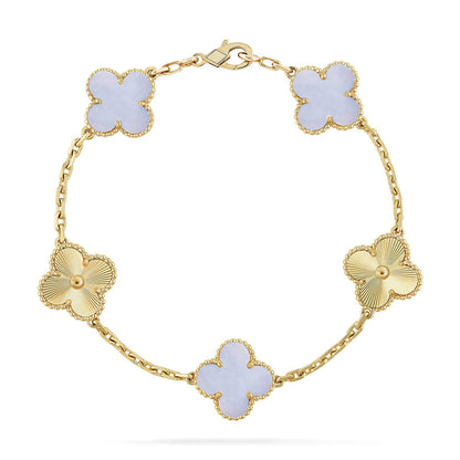 [Novalux]LUCKY CLOVER 5-MOTIF BRACELET - PURPLE CHALCEDONY COLLECTION