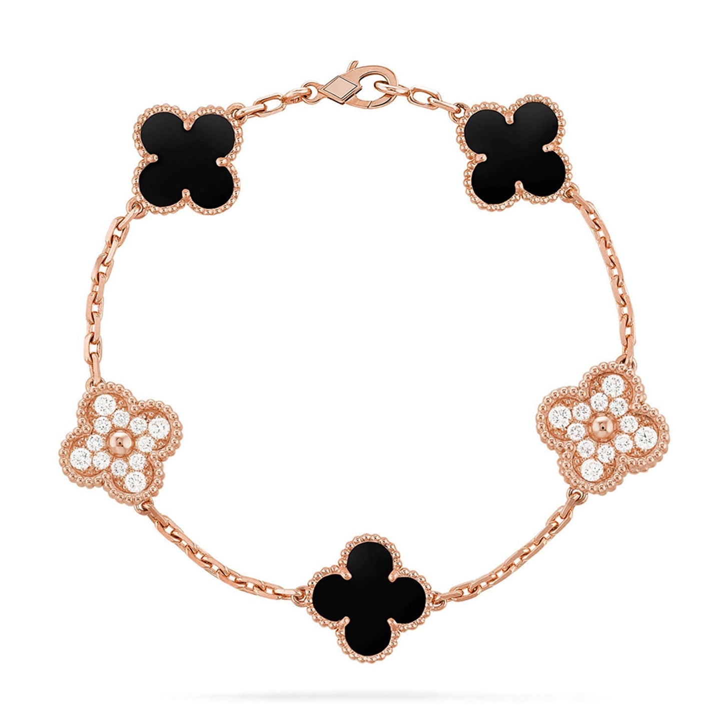 [Novalux]LUCKY CLOVER 5-MOTIF BRACELET - BLACK OXNY COLLECTION