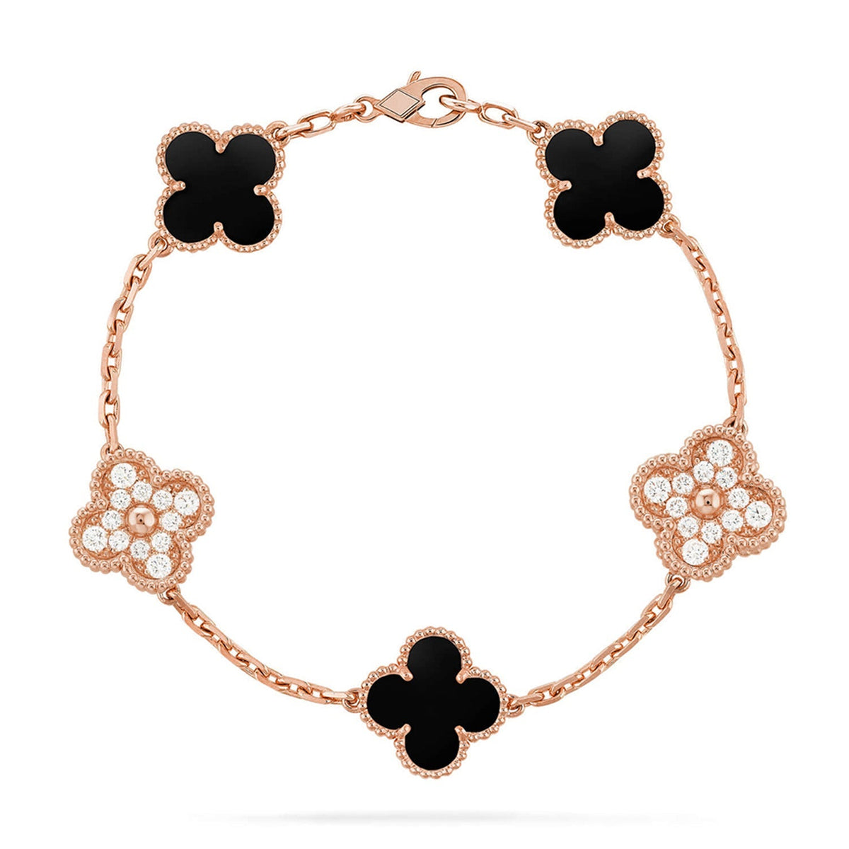 [Novalux]LUCKY CLOVER 5-MOTIF BRACELET - BLACK OXNY COLLECTION