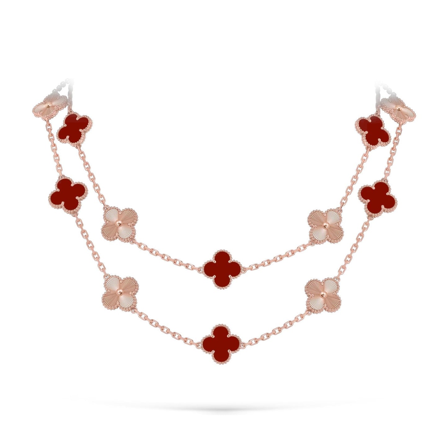 [Novalux]CLASSIC 20-MOTIF LUCKY CLOVER LONG NECKLACE ROSE GOLD COLLECTION