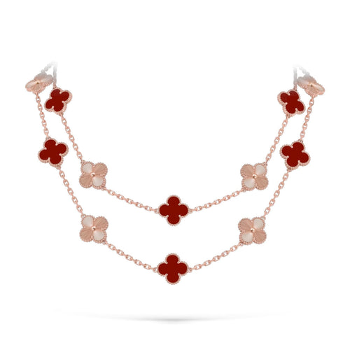 [Novalux]CLASSIC 20-MOTIF LUCKY CLOVER LONG NECKLACE ROSE GOLD COLLECTION