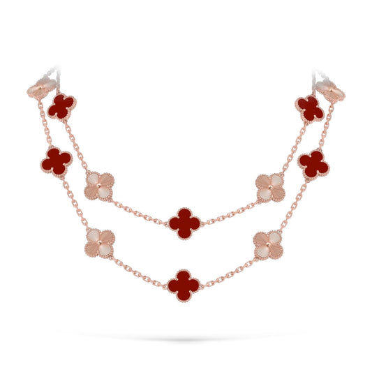[Novalux]CLASSIC 20-MOTIF LUCKY CLOVER LONG NECKLACE ROSE GOLD COLLECTION