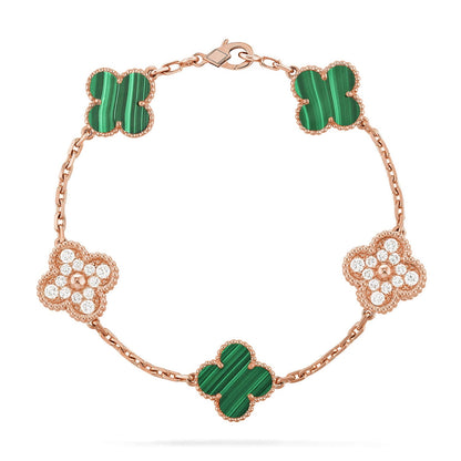[Novalux]LUCKY CLOVER 5-MOTIF BRACELET - MALACHITE COLLECTION