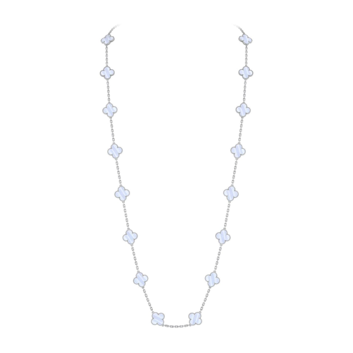 [Novalux]CLASSIC 20-MOTIF LUCKY CLOVER LONG NECKLACE WHITE GOLD COLLECTION