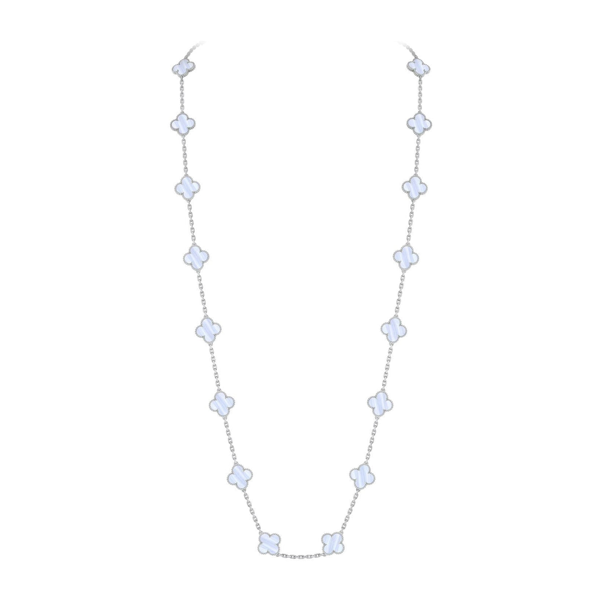 [Novalux]CLASSIC 20-MOTIF LUCKY CLOVER LONG NECKLACE WHITE GOLD COLLECTION