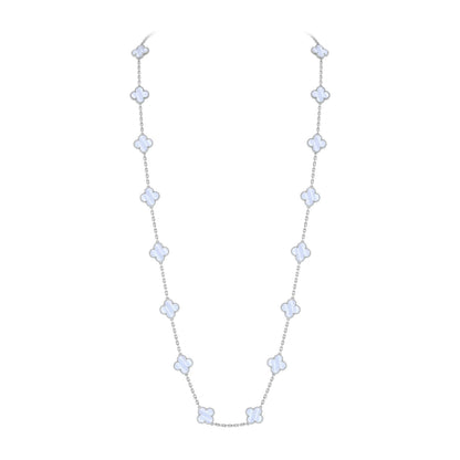 [Novalux]CLASSIC 20-MOTIF LUCKY CLOVER LONG NECKLACE WHITE GOLD COLLECTION