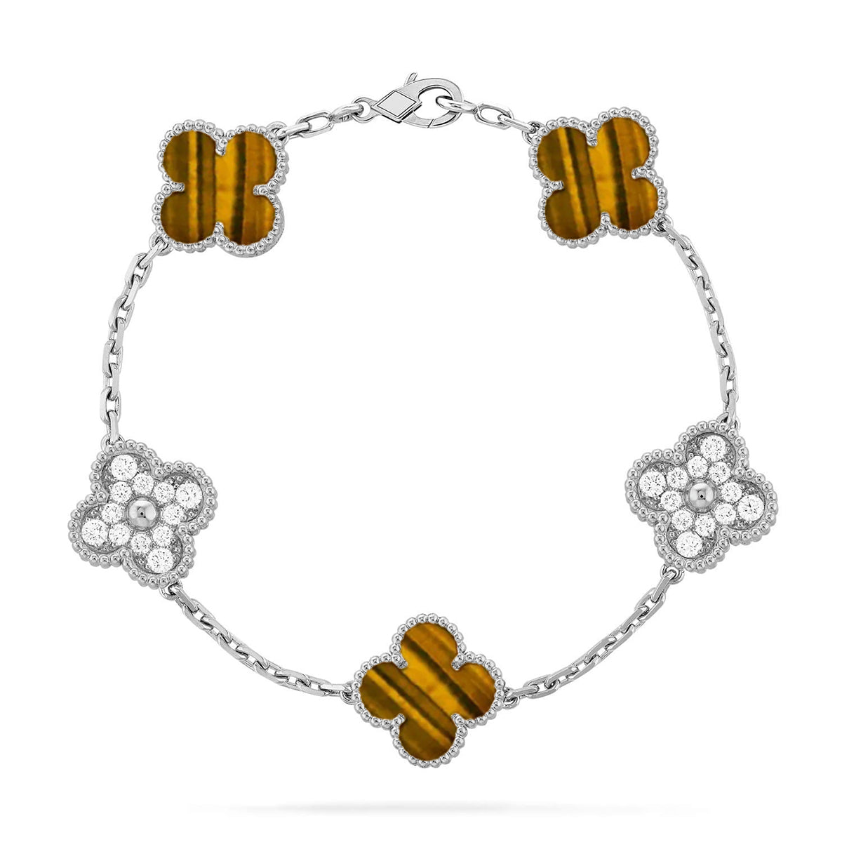 [Novalux]LUCKY CLOVER 5-MOTIF BRACELET -  TIGER’S EYE COLLECTION