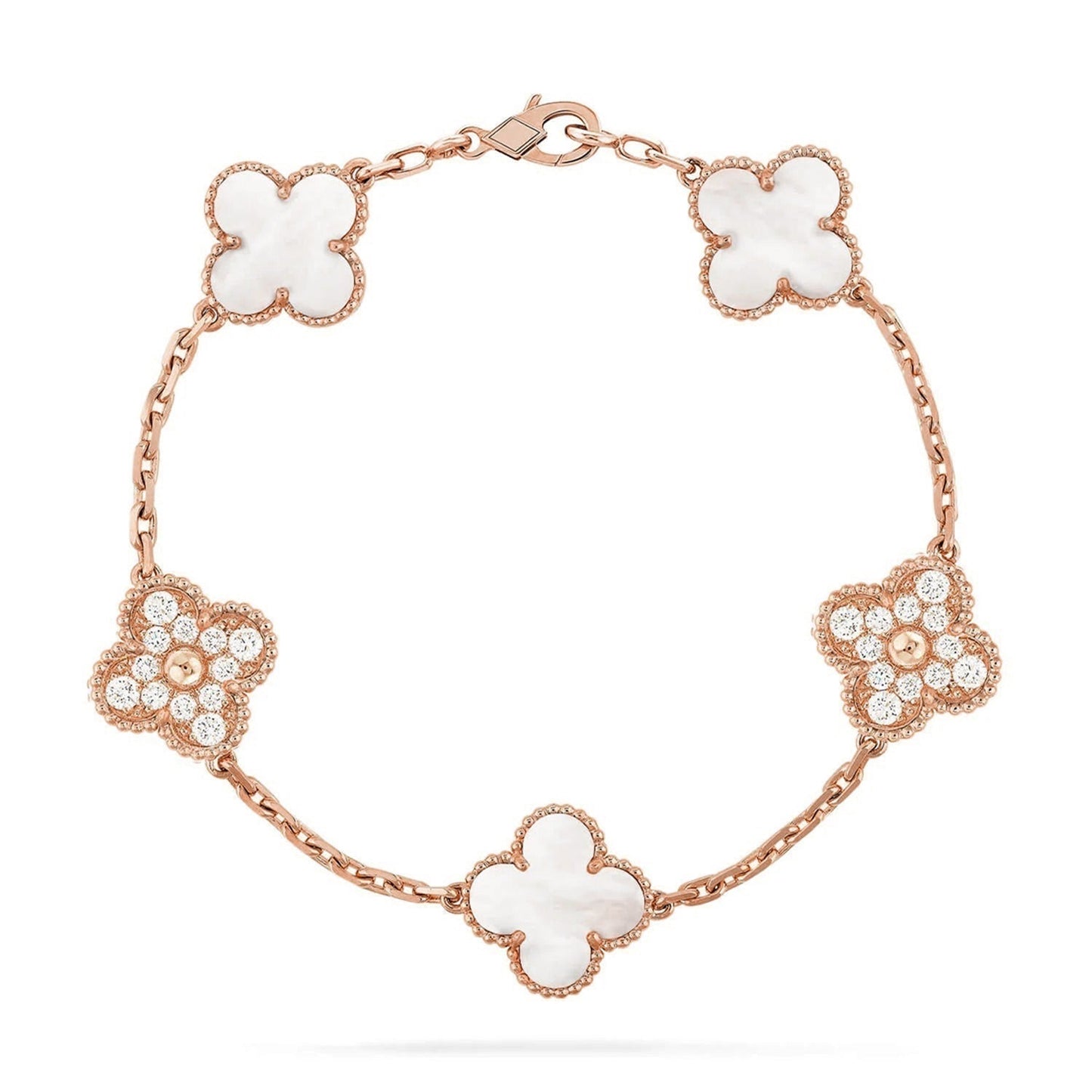 [Novalux]LUCKY CLOVER 5-MOTIF BRACELET - WHITE MOTHER-OF-PEARL COLLECTION