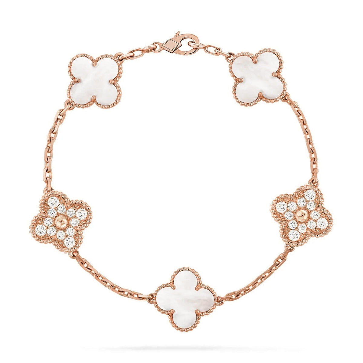 [Novalux]LUCKY CLOVER 5-MOTIF BRACELET - WHITE MOTHER-OF-PEARL COLLECTION