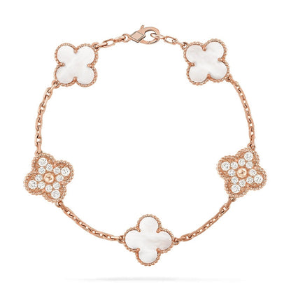 [Novalux]LUCKY CLOVER 5-MOTIF BRACELET - WHITE MOTHER-OF-PEARL COLLECTION