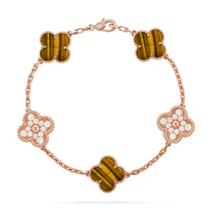 [Novalux]LUCKY CLOVER 5-MOTIF BRACELET -  TIGER’S EYE COLLECTION