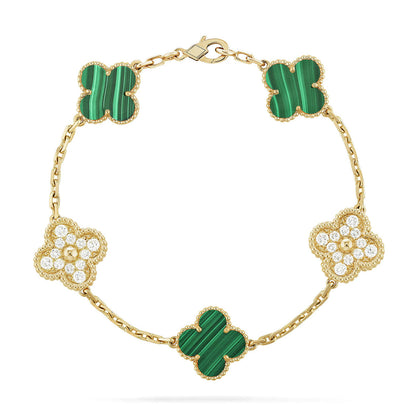 [Novalux]LUCKY CLOVER 5-MOTIF BRACELET - MALACHITE COLLECTION