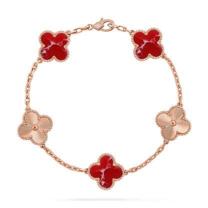[Novalux]LUCKY CLOVER 5-MOTIF BRACELET - RED LARIMAR COLLECTION