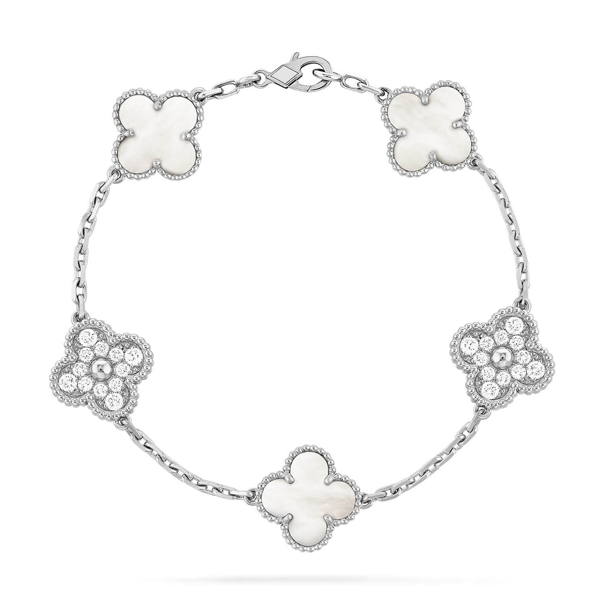 [Novalux]LUCKY CLOVER 5-MOTIF BRACELET - WHITE MOTHER-OF-PEARL COLLECTION