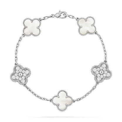 [Novalux]LUCKY CLOVER 5-MOTIF BRACELET - WHITE MOTHER-OF-PEARL COLLECTION
