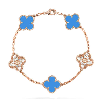 [Novalux]LUCKY CLOVER 5-MOTIF BRACELET - BLUE AGATE COLLECTION